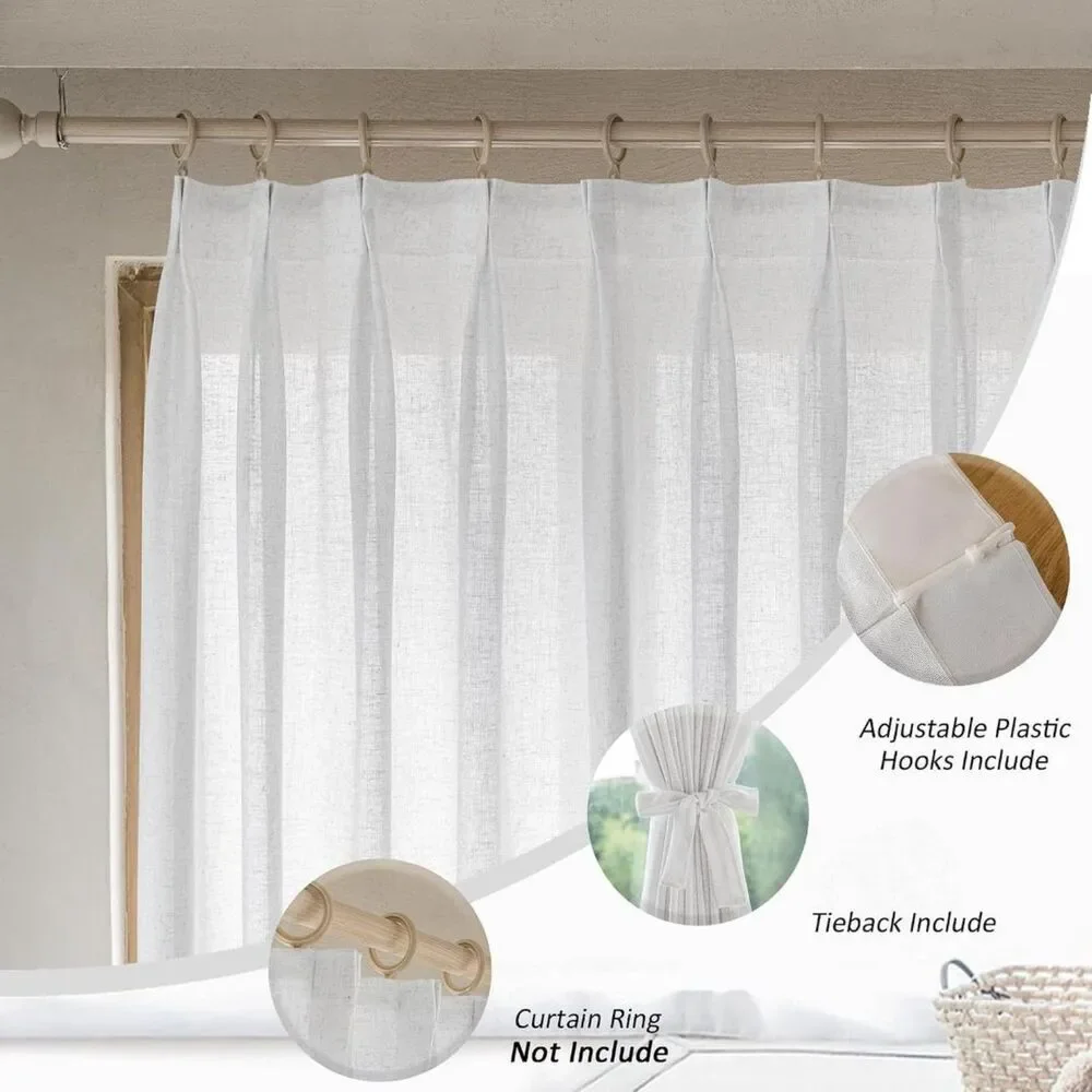 Brand New Maiher White Linen Texture Pinch Pleated Curtain 72